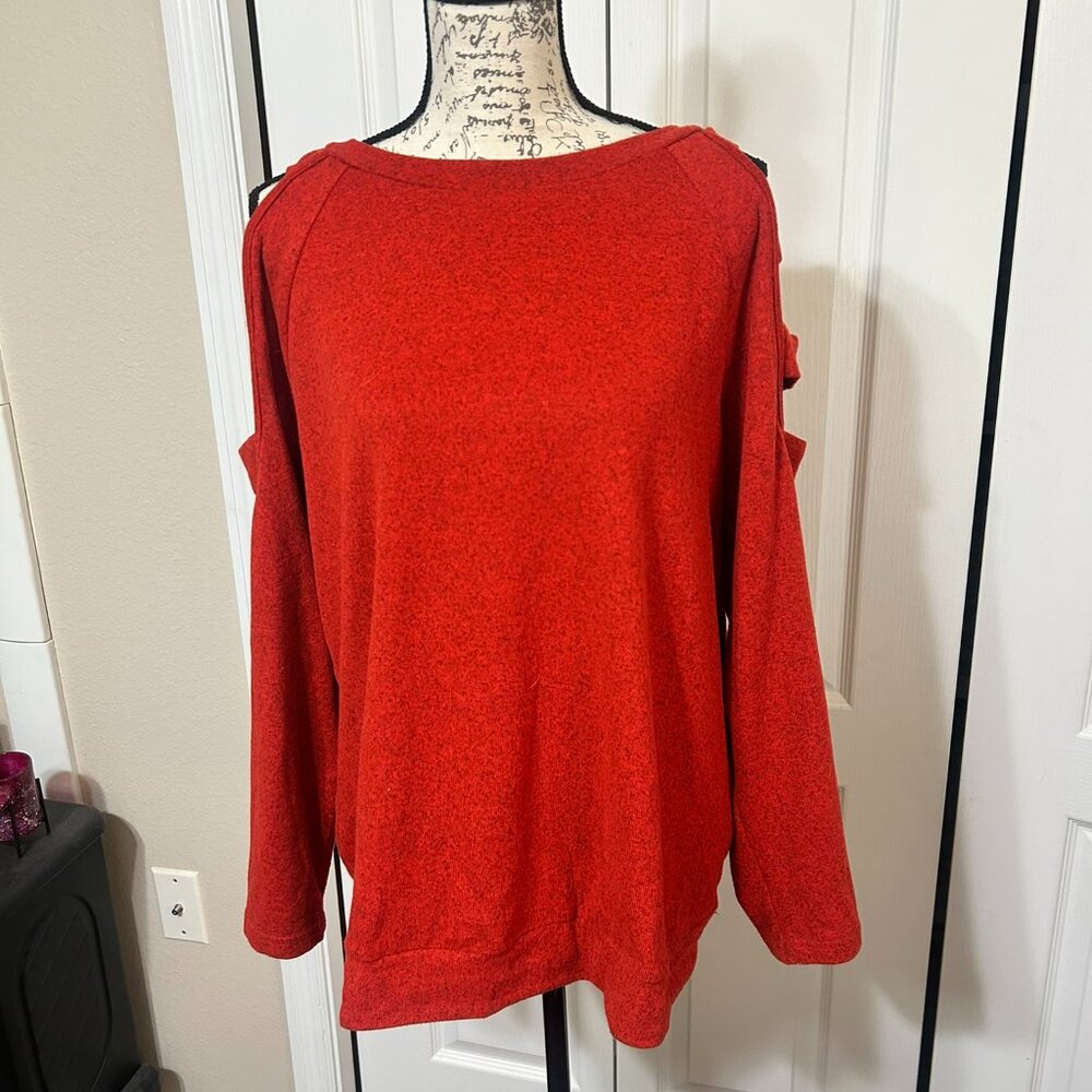 Heart & Soul Collective Womens L Orange Cold Shoulder Cutout Sweater Top